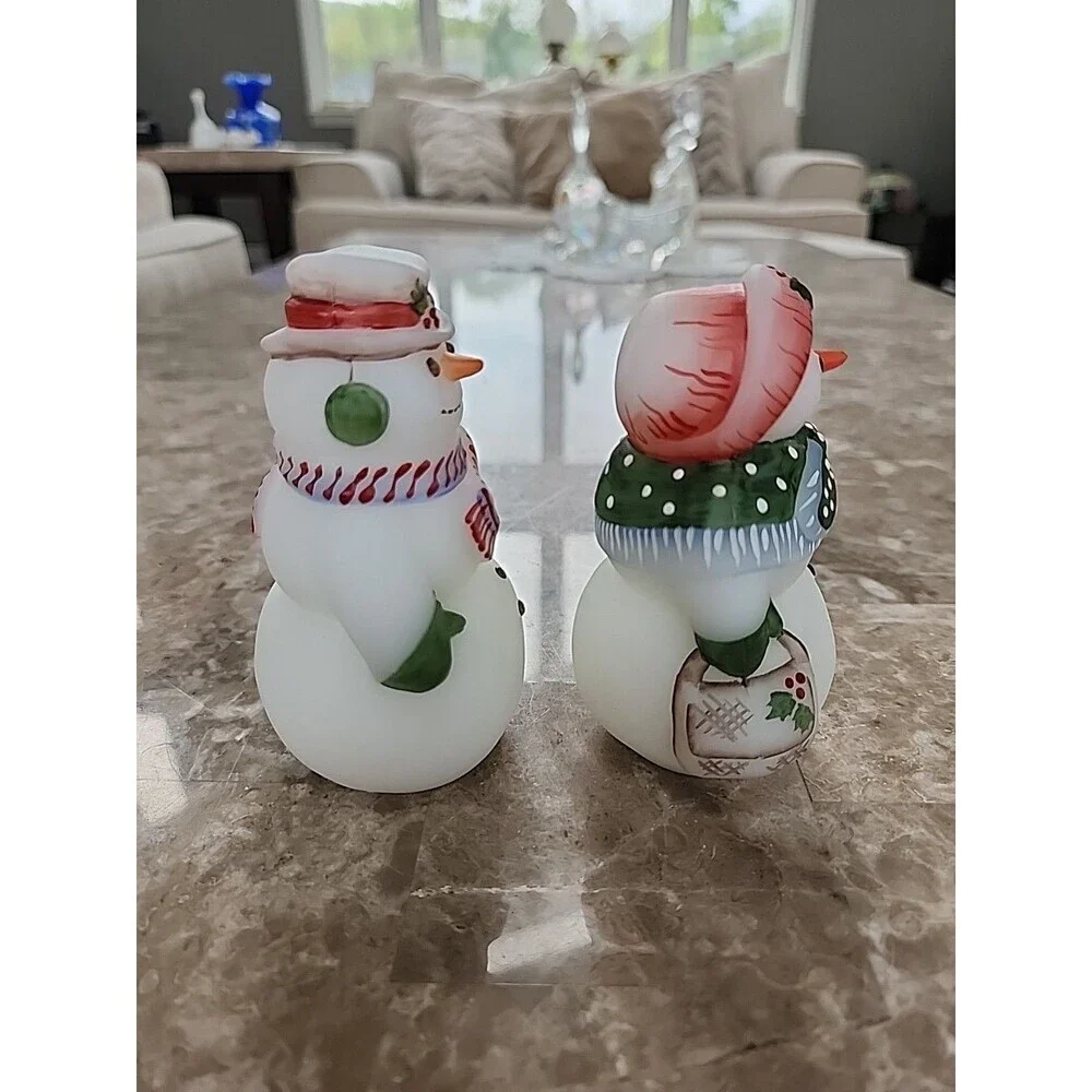 Fenton 95th Anniversary Mr & Mrs Snowman Glass Hand Painted Artist Signed